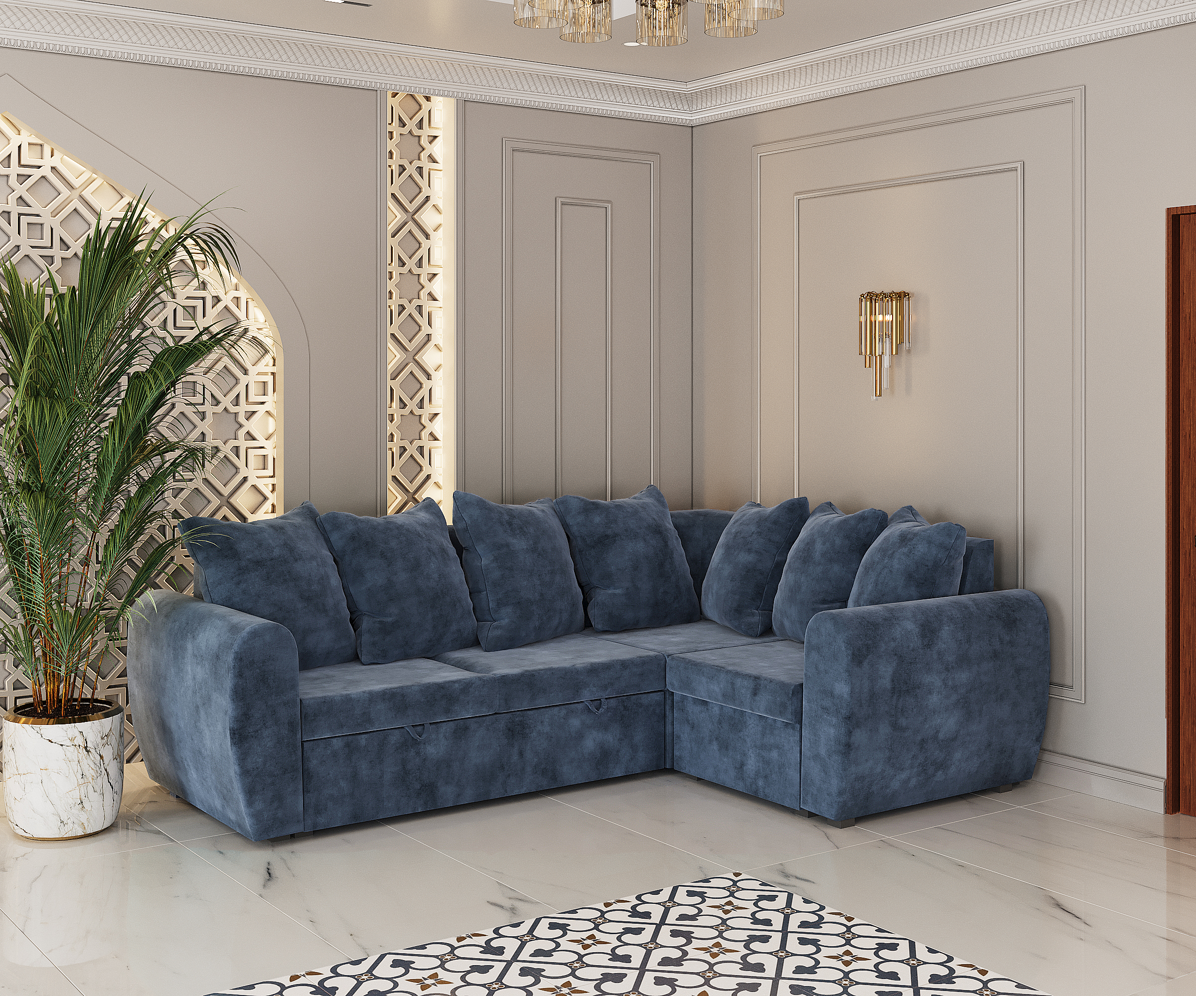 "Амели" Угловой диван пружина змейка/велюр RS  (2600*1850) "Амели" Угловой диван пружина змейка/велюр RS  (2600*1850)