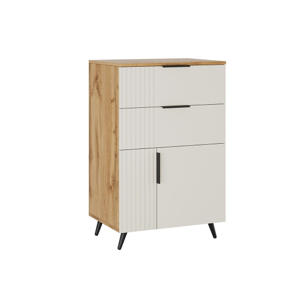 "Грейс" комод 2 дв. 2 ящика (602*450*945) дуб вотан/бежевый софт тач "Грейс" комод 2 дв. 2 ящика (602*450*945) дуб вотан/бежевый софт тач