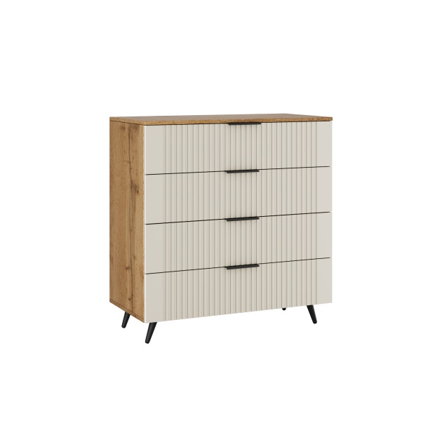 "Грейс" комод 4 ящика (902*446*935) дуб вотан/бежевый софт тач "Грейс" комод 4 ящика (902*446*935) дуб вотан/бежевый софт тач